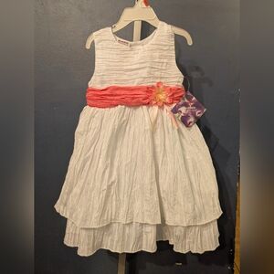 Blueberi Boulevard White Dress with Pink Sash
